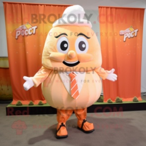 Peach Pop Corn mascot costume character dressed with a Dress Shirt and Shoe laces