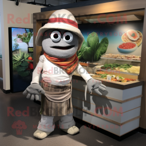 Gray Fajitas mascot costume character dressed with a Shorts and Wraps