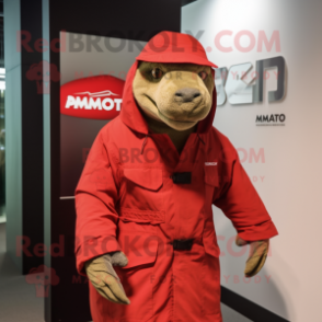 Red Komodo Dragon mascot costume character dressed with a Parka and Caps