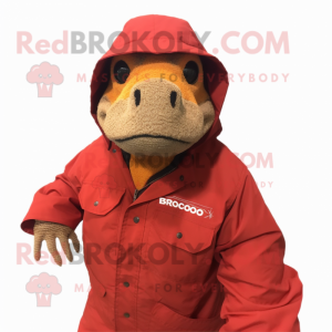 Red Komodo Dragon mascot costume character dressed with a Parka and Caps