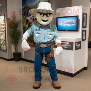 Silver Cowboy mascot costume character dressed with a Cargo Shorts and Bracelet watches
