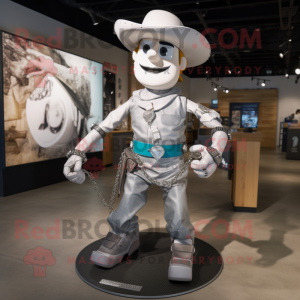 Silver Cowboy mascot costume character dressed with a Cargo Shorts and Bracelet watches