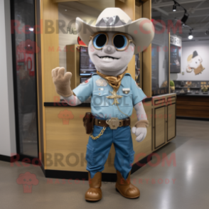 Silver Cowboy mascot costume character dressed with a Cargo Shorts and Bracelet watches