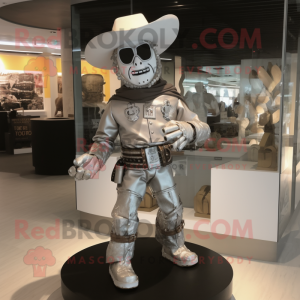 Silver Cowboy mascot costume character dressed with a Cargo Shorts and Bracelet watches