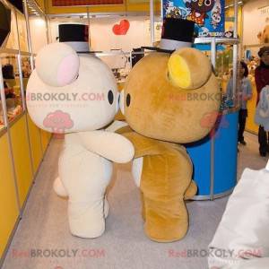 2 mascottes de nounours beige et marron très mignons -