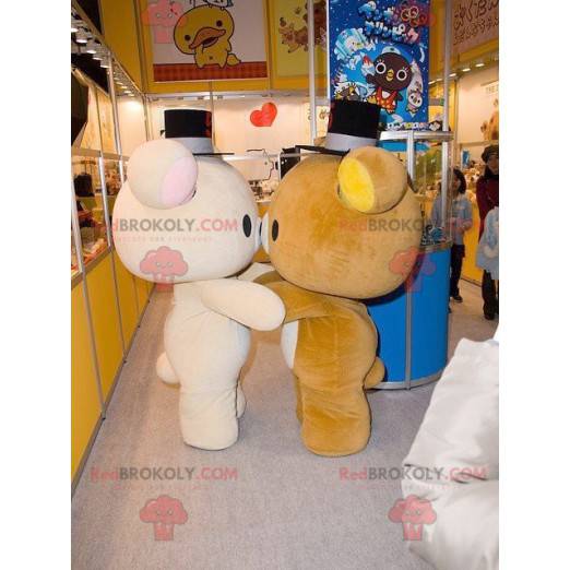 2 mascottes de nounours beige et marron très mignons -