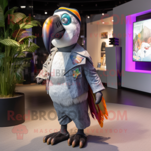 Silver Toucan maskot kostym...