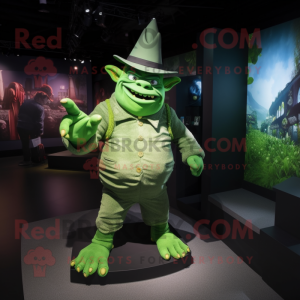 Green Ogre mascot costume character dressed with a Playsuit and Hat pins