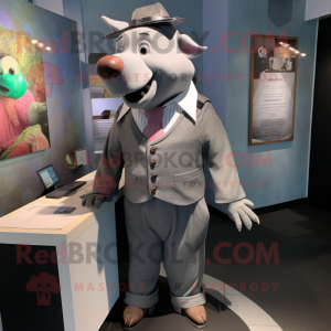 Gray Sow mascot costume character dressed with a Suit and Ties