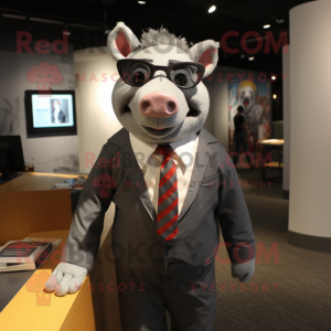 Gray Sow mascot costume character dressed with a Suit and Ties