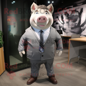 Gray Sow mascot costume character dressed with a Suit and Ties