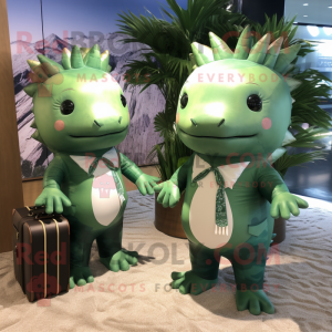 Forest Green Axolotls mascot costume character dressed with a Swimwear and Briefcases