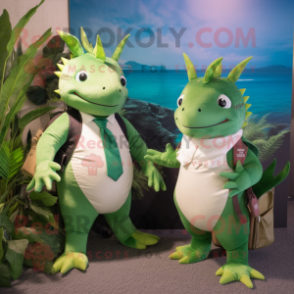 Forest Green Axolotls mascot costume character dressed with a Swimwear and Briefcases