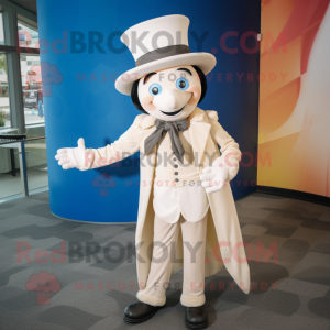 Cream Magician mascot costume character dressed with a Skinny Jeans and Tie pins