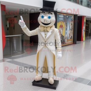 Cream Magician mascot costume character dressed with a Skinny Jeans and Tie pins