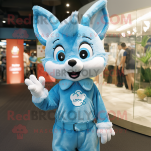 Sky Blue Fox mascot costume character dressed with a Romper and Headbands