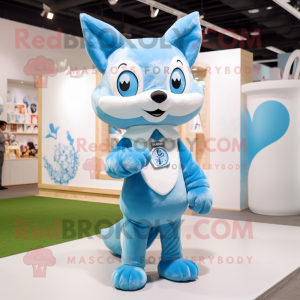 Sky Blue Fox mascot costume character dressed with a Romper and Headbands