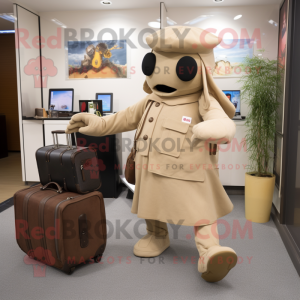 Tan Pepper mascot costume character dressed with a Parka and Briefcases