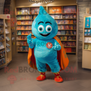 Turquoise Shakshuka mascot costume character dressed with a Trousers and Brooches