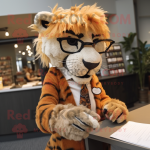 nan Saber-Toothed Tiger mascot costume character dressed with a Pencil Skirt and Reading glasses