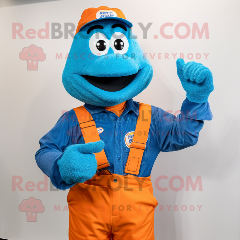 Blue Orange mascot costume character dressed with a Button-Up Shirt and Gloves Blue Orange mascot costume character dressed with a Button-Up Shirt and Gloves