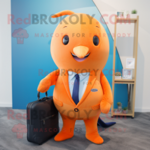 Orange Narwhal mascot costume character dressed with a Suit and Wallets