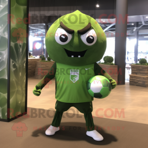 Olive Soccer Ball mascot costume character dressed with a V-Neck Tee and Foot pads