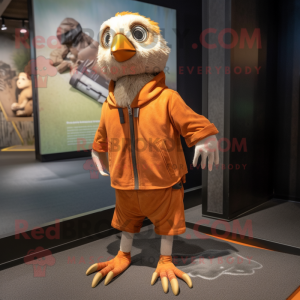 Rust Gosling mascot costume character dressed with a Joggers and Shawl pins