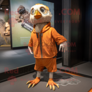 Rust Gosling mascot costume character dressed with a Joggers and Shawl pins
