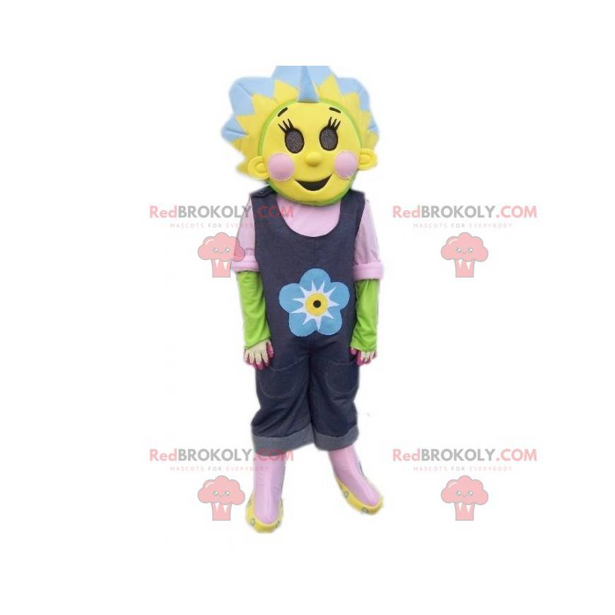 Kleurrijke en bloemrijke mascotte zonnebloemmascotte -