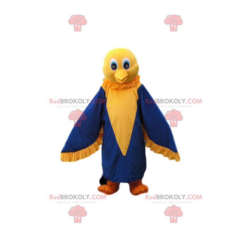 Mascotte de petit oiseau jaune et bleu tout mignon -