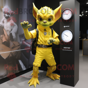 Yellow Gargoyle mascot costume character dressed with a Romper and Smartwatches