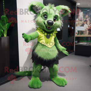 Green Hyena mascot costume character dressed with a Mini Skirt and Cummerbunds