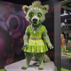 Green Hyena mascot costume character dressed with a Mini Skirt and Cummerbunds