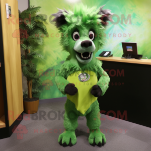 Green Hyena mascot costume character dressed with a Mini Skirt and Cummerbunds
