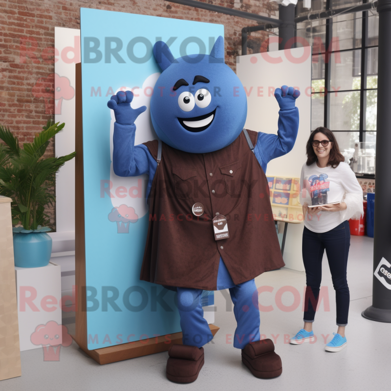 Blue Chocolate Bar mascot costume character dressed with a Boyfriend Jeans and Bracelets