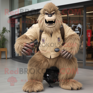 Beige Sasquatch mascot costume character dressed with a Biker Jacket and Cummerbunds