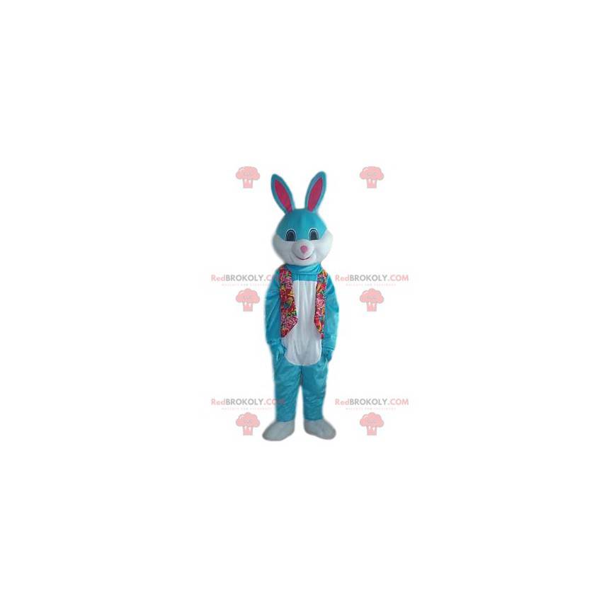 Blauw en wit konijn mascotte met een mooie glimlach - Blauw en wit konijn mascotte met een mooie glimlach -