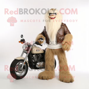 Beige Sasquatch mascot costume character dressed with a Biker Jacket and Cummerbunds