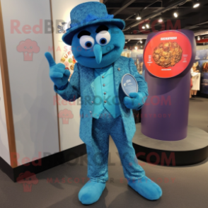 Blue Jambalaya mascot costume character dressed with a Suit and Coin purses