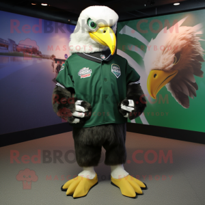 Forest Green Bald Eagle mascot costume character dressed with a Circle Skirt and Beanies