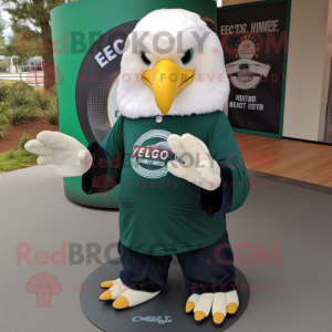 Forest Green Bald Eagle mascot costume character dressed with a Circle Skirt and Beanies