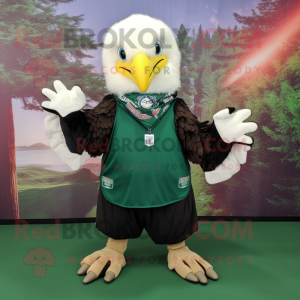 Forest Green Bald Eagle mascot costume character dressed with a Circle Skirt and Beanies