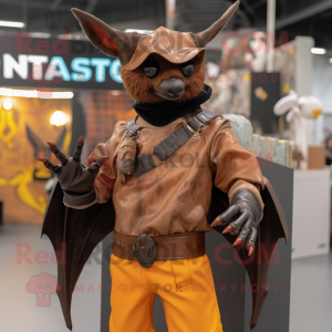 Rust Bat mascot costume character dressed with a V-Neck Tee and Gloves