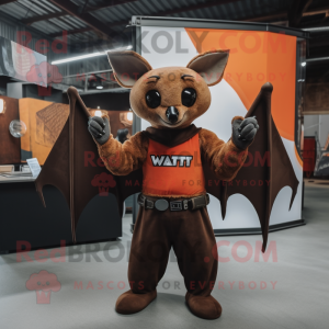 Rust Bat mascot costume character dressed with a V-Neck Tee and Gloves