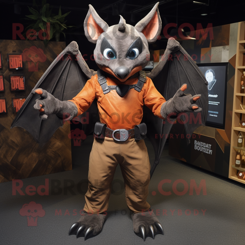 Rust Bat mascot costume character dressed with a V-Neck Tee and Gloves Rust Bat mascot costume character dressed with a V-Neck Tee and Gloves