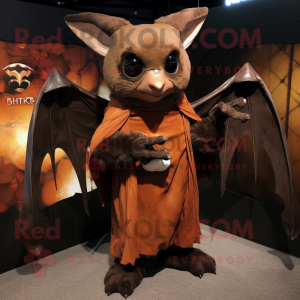 Rust Bat mascot costume character dressed with a V-Neck Tee and Gloves