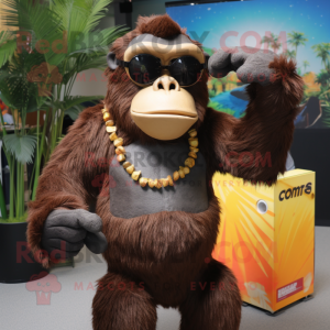 Brown Gorilla mascot costume character dressed with a Bikini and Sunglasses