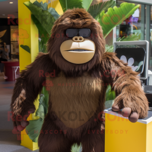 Brown Gorilla mascot costume character dressed with a Bikini and Sunglasses
