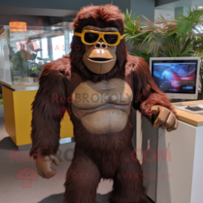 Brown Gorilla mascot costume character dressed with a Bikini and Sunglasses